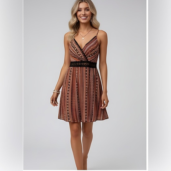 Tribal Print Guipure Lace Insert Cami Dress - Picture 4 of 5